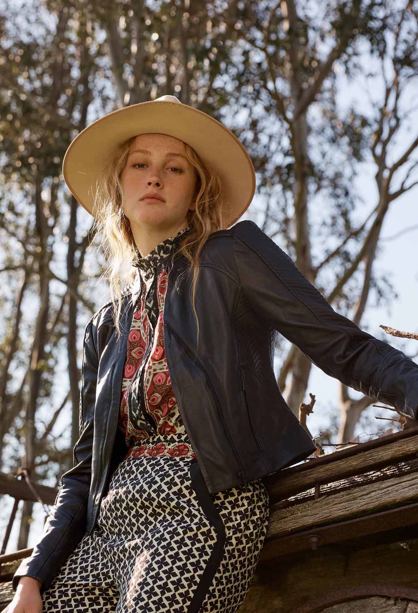 Blaire Leather Herringbone Jacket