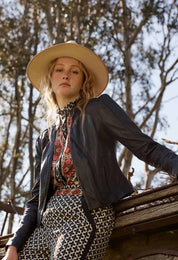 Blaire Leather Herringbone Jacket