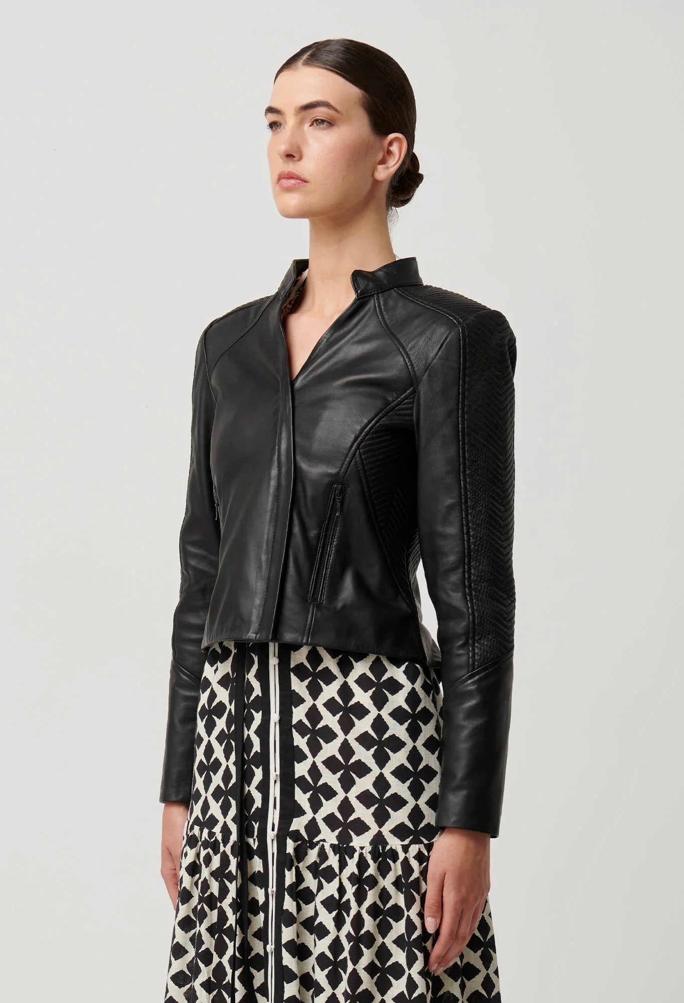 Blaire Leather Herringbone Jacket