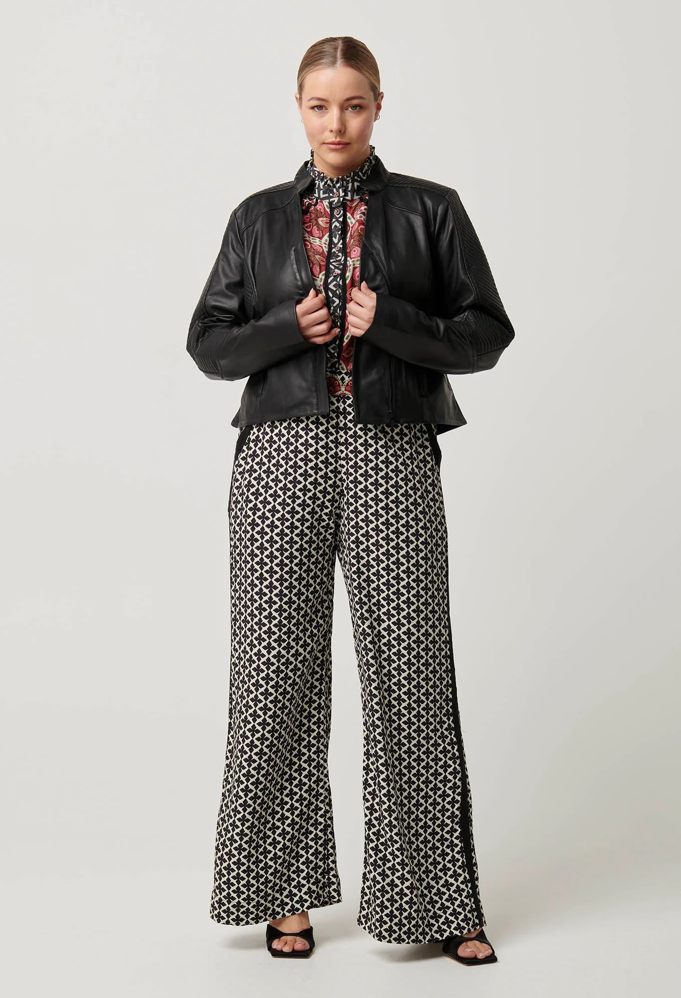Blaire Leather Herringbone Jacket
