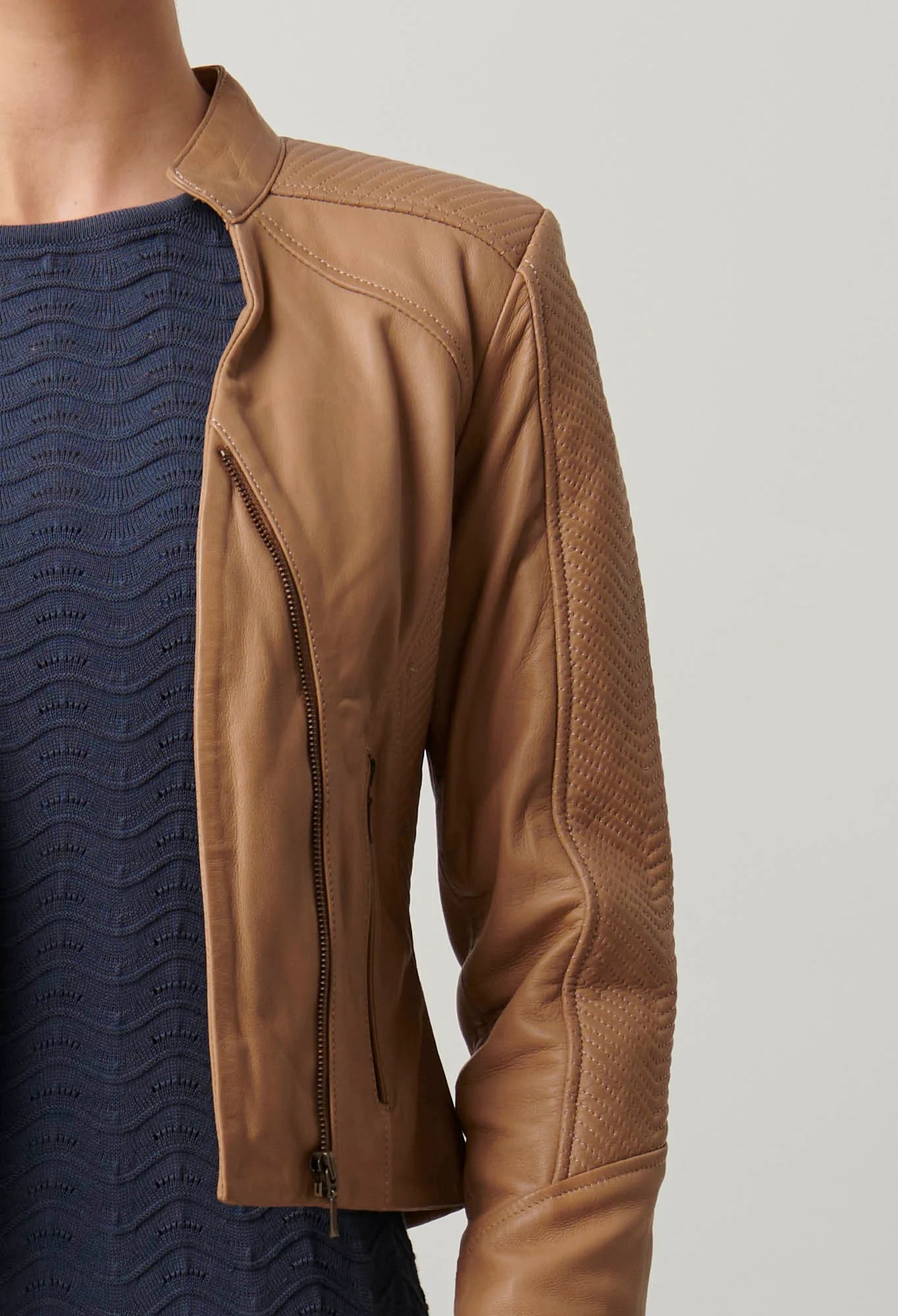 Blaire Leather Herringbone Jacket
