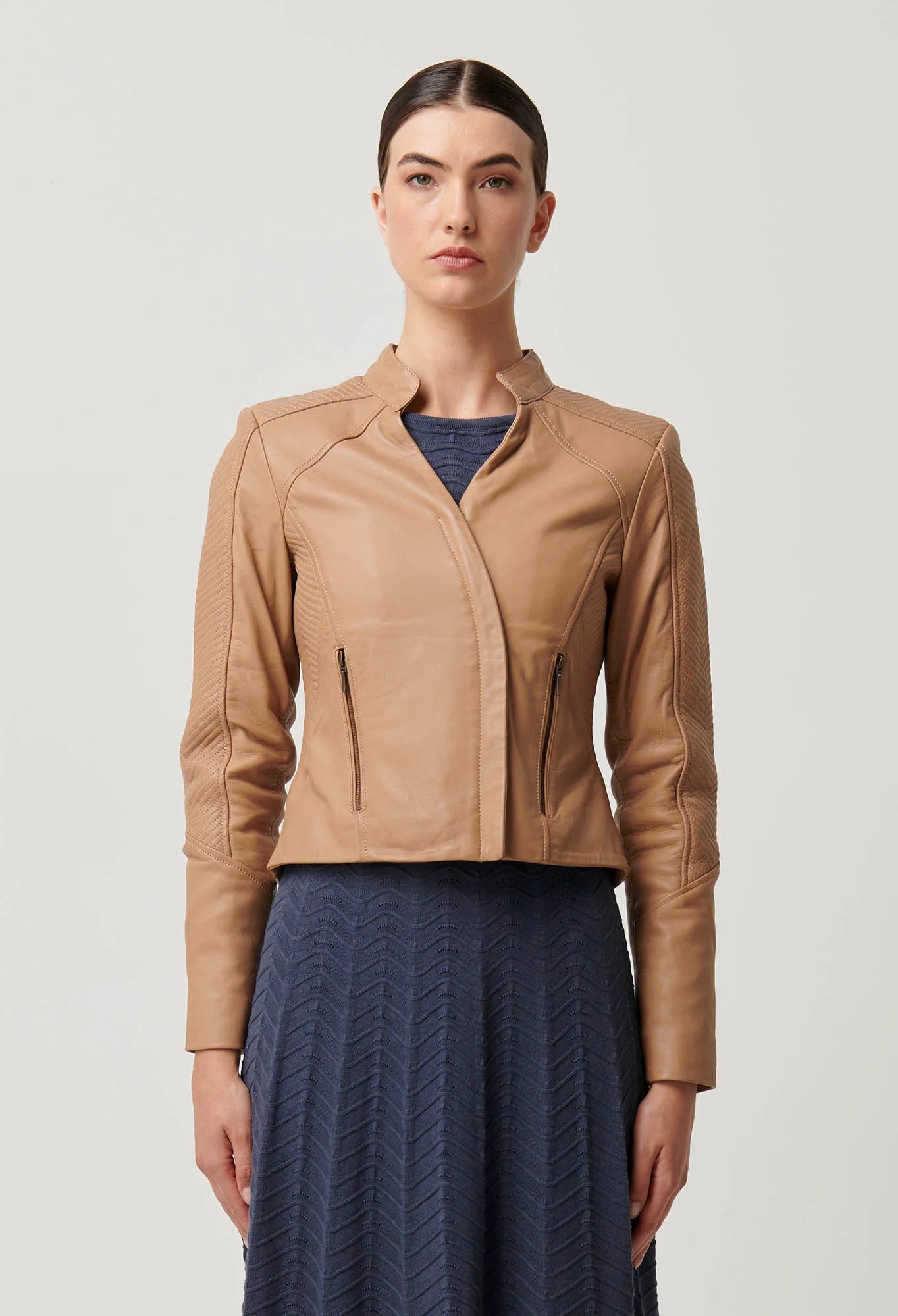 Blaire Leather Herringbone Jacket