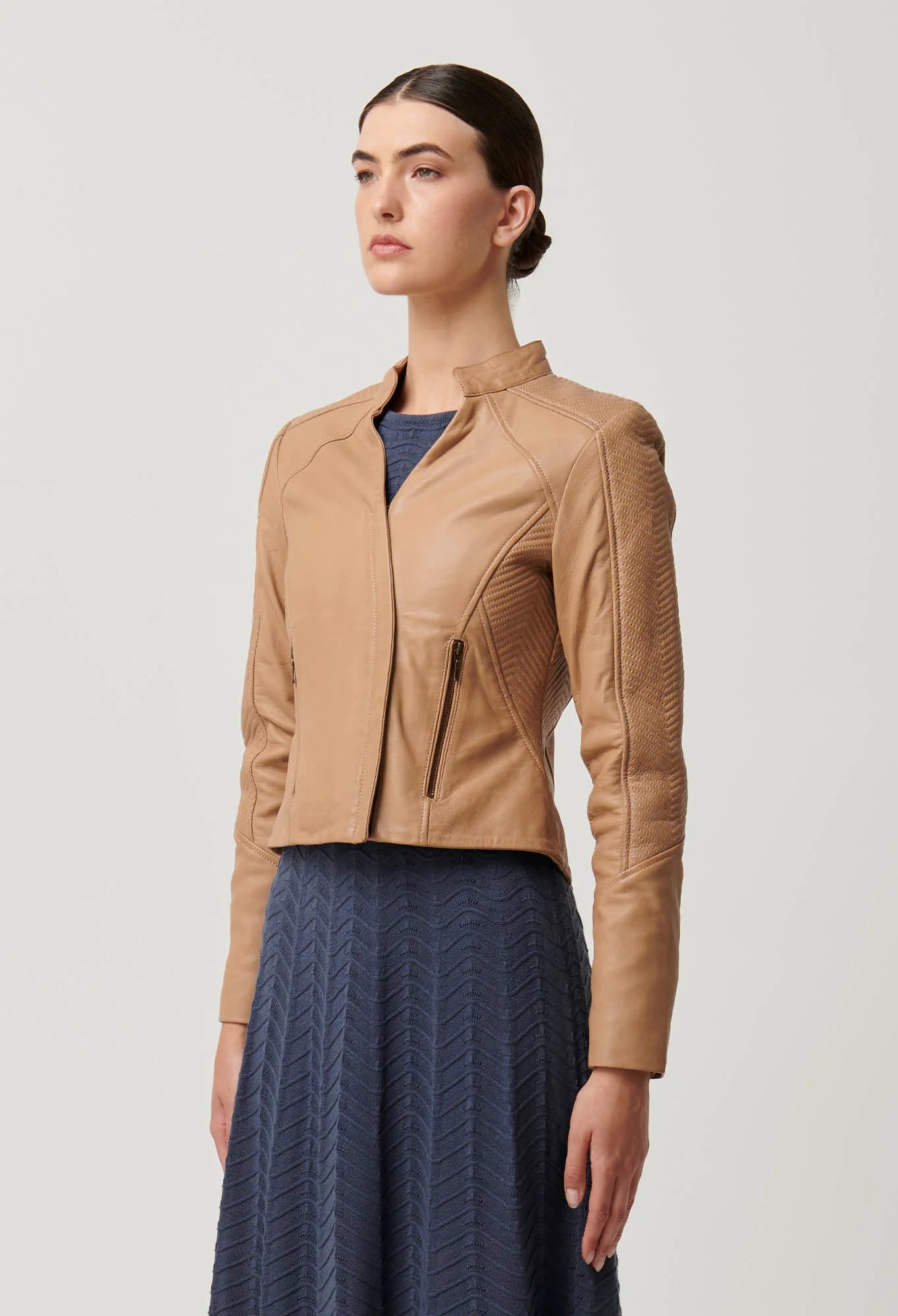 Blaire Leather Herringbone Jacket