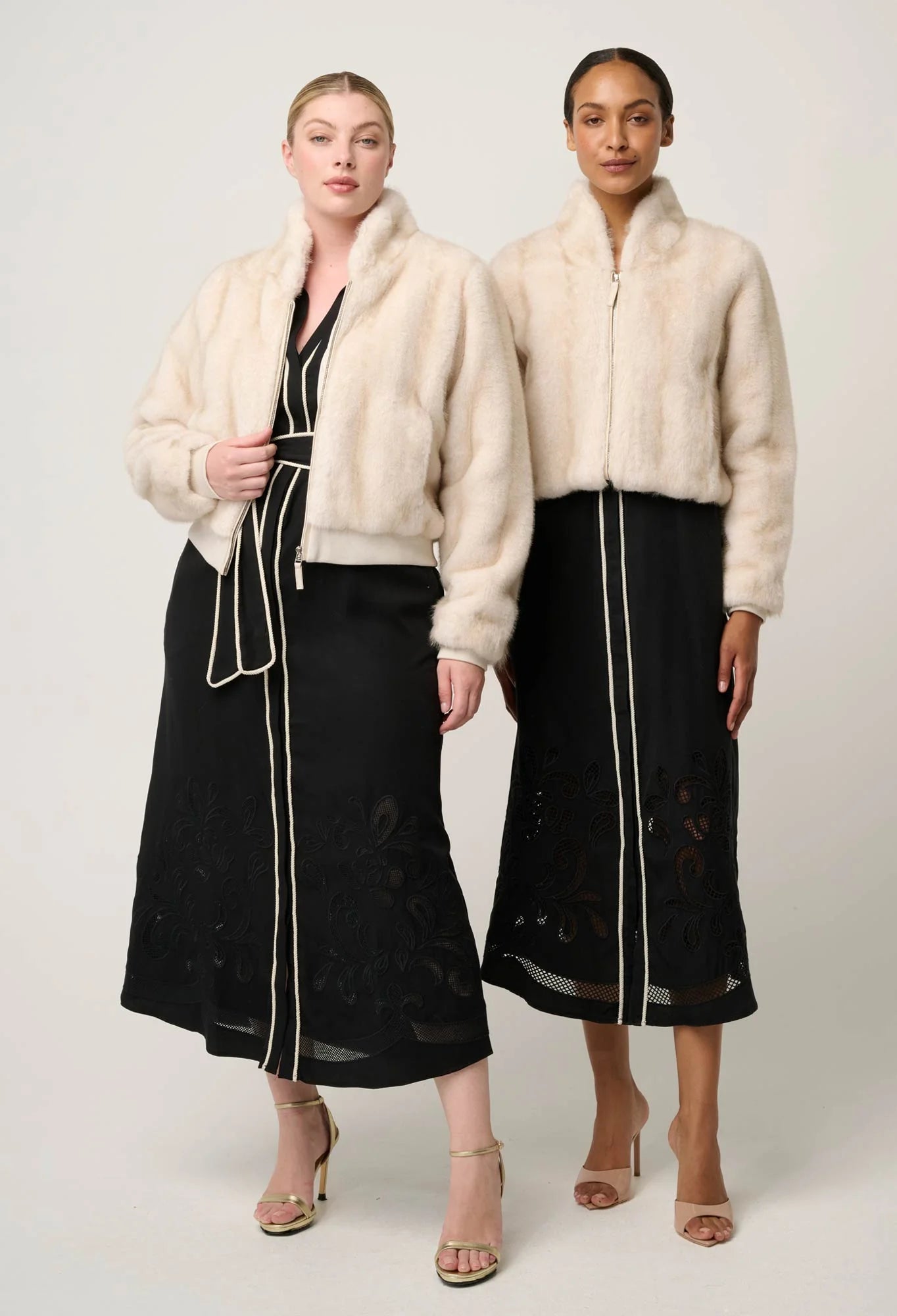 Chrysta Faux Fur Rib Detail Bomber- Porcelain - Presence Hamilton