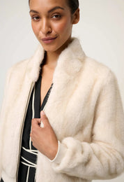 Chrysta Faux Fur Rib Detail Bomber- Porcelain - Presence Hamilton