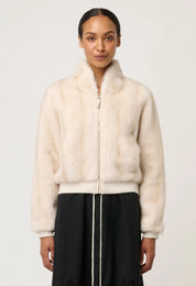 Chrysta Faux Fur Rib Detail Bomber- Porcelain - Presence Hamilton