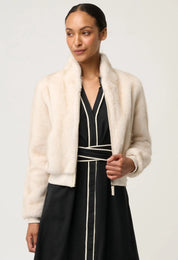 Chrysta Faux Fur Rib Detail Bomber- Porcelain - Presence Hamilton