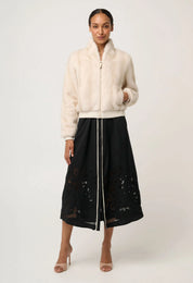 Chrysta Faux Fur Rib Detail Bomber- Porcelain - Presence Hamilton