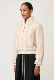 Chrysta Faux Fur Rib Detail Bomber- Porcelain - Presence Hamilton