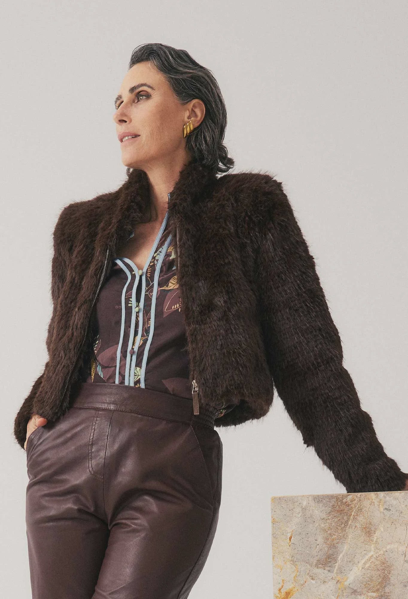 Dawn Faux Fur Cropped Jacket- Walnut - Presence Hamilton