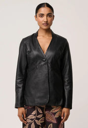 Calypso Leather Panelled Blazer- Black