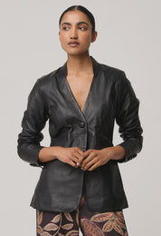 Calypso Leather Panelled Blazer- Black