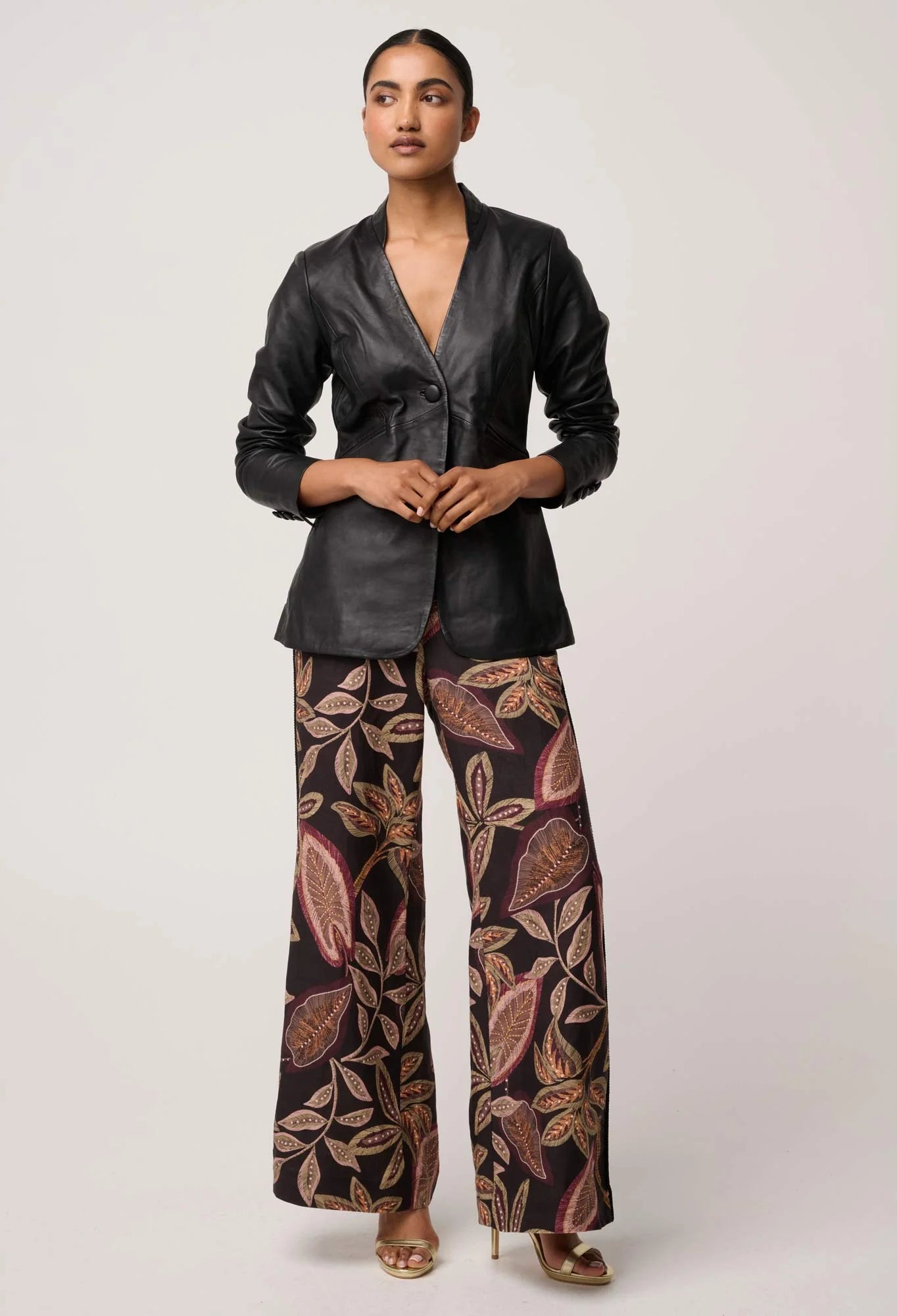 Calypso Leather Panelled Blazer- Black