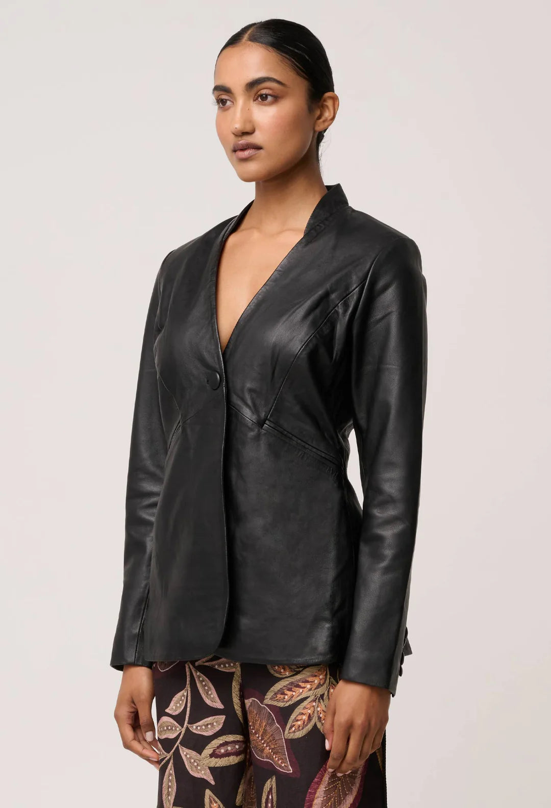Calypso Leather Panelled Blazer- Black