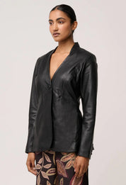 Calypso Leather Panelled Blazer- Black