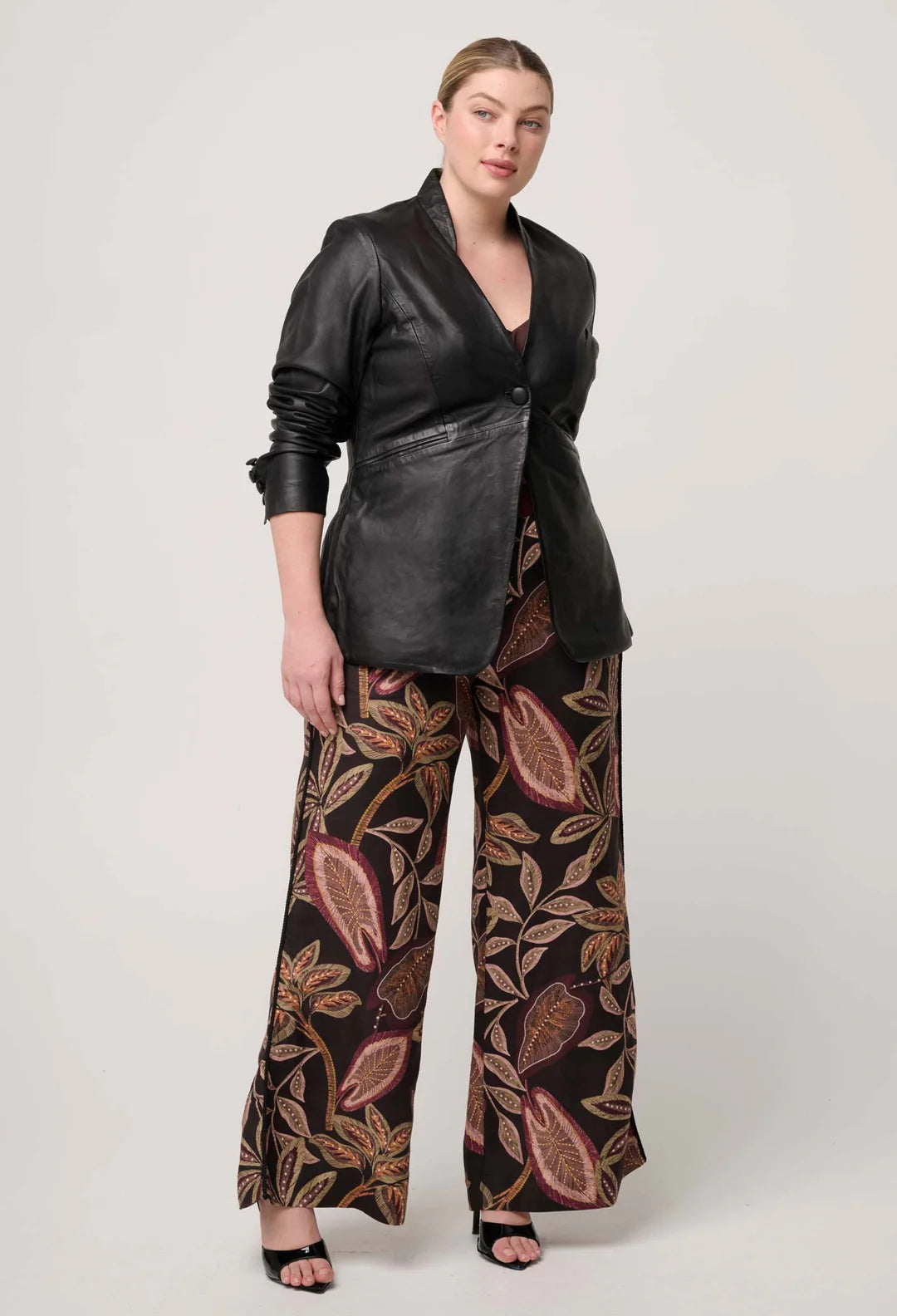 Calypso Leather Panelled Blazer- Black
