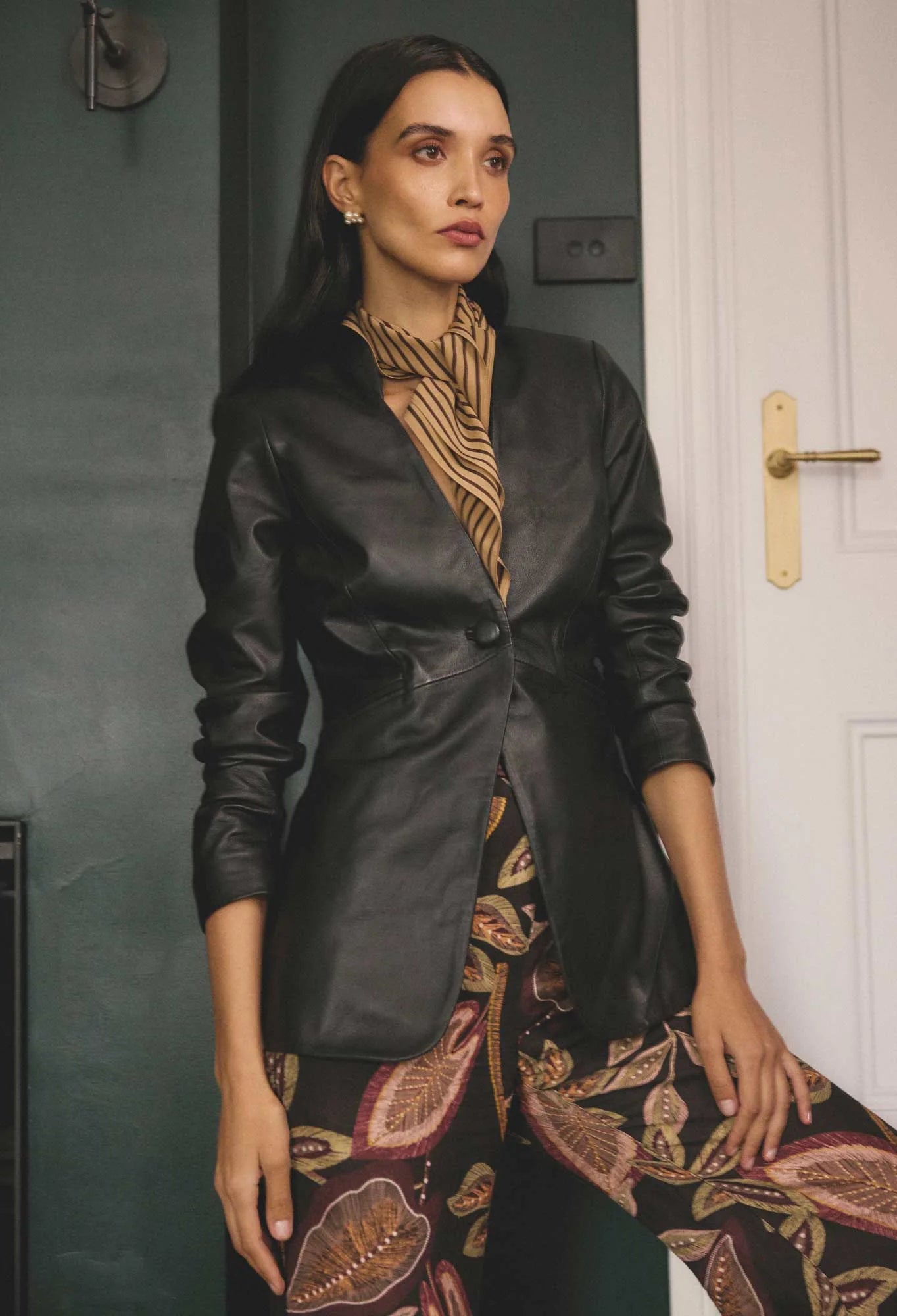 Calypso Leather Panelled Blazer- Black