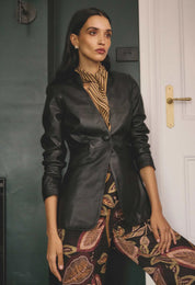 Calypso Leather Panelled Blazer- Black