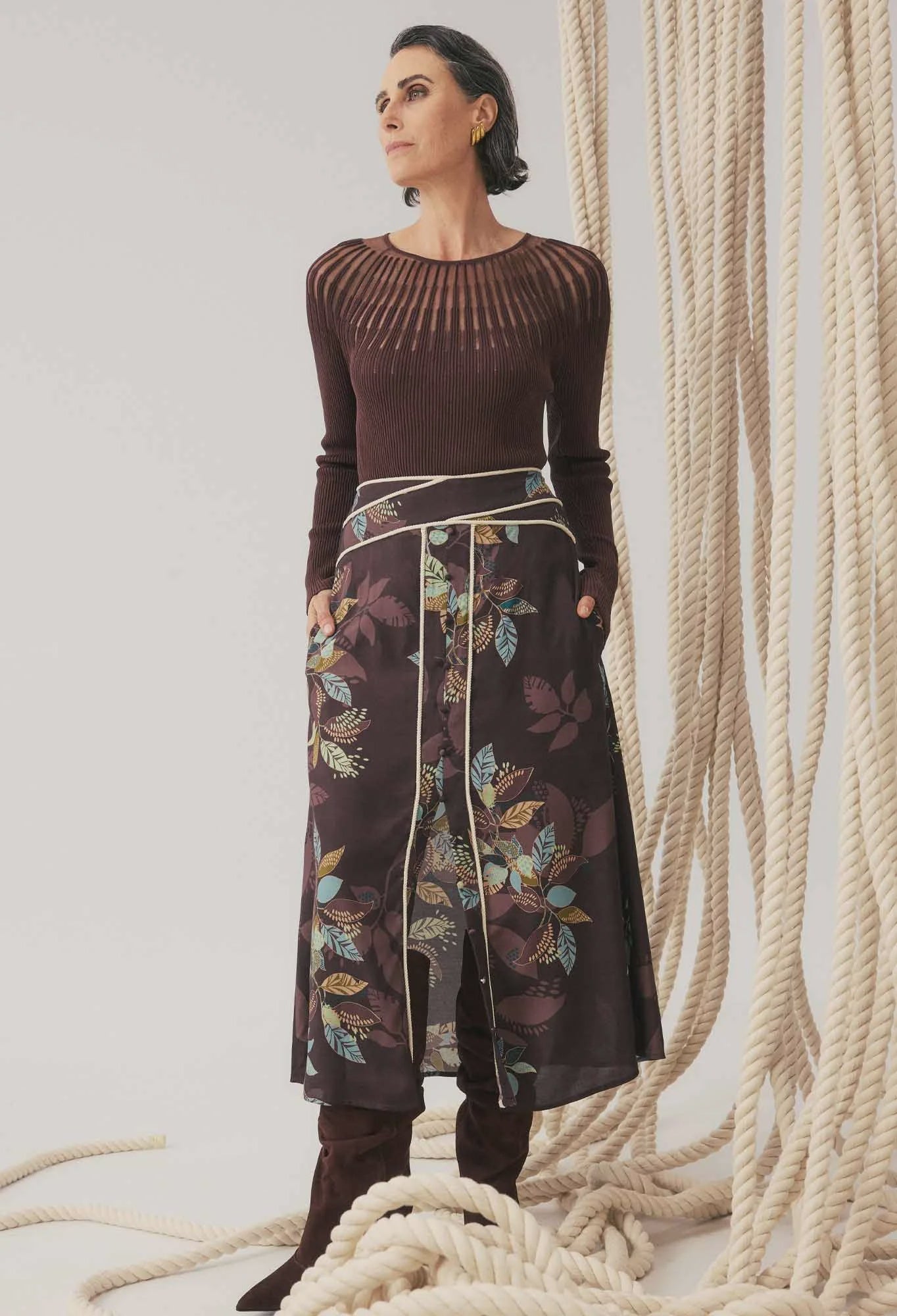 Harper Faille Skirt - Ember Vines - Presence Hamilton