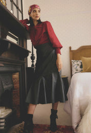 Gayle Leather Panelled Skirt- Black - Presence Hamilton