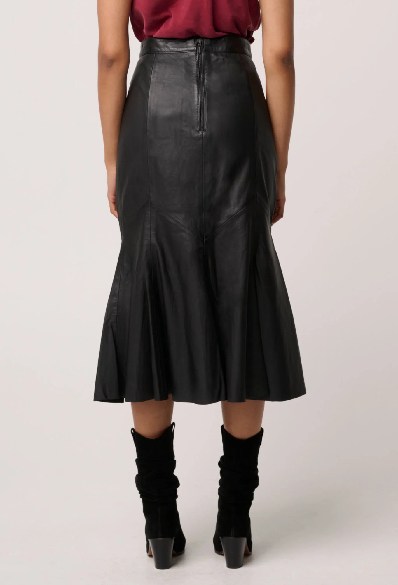Gayle Leather Panelled Skirt- Black - Presence Hamilton