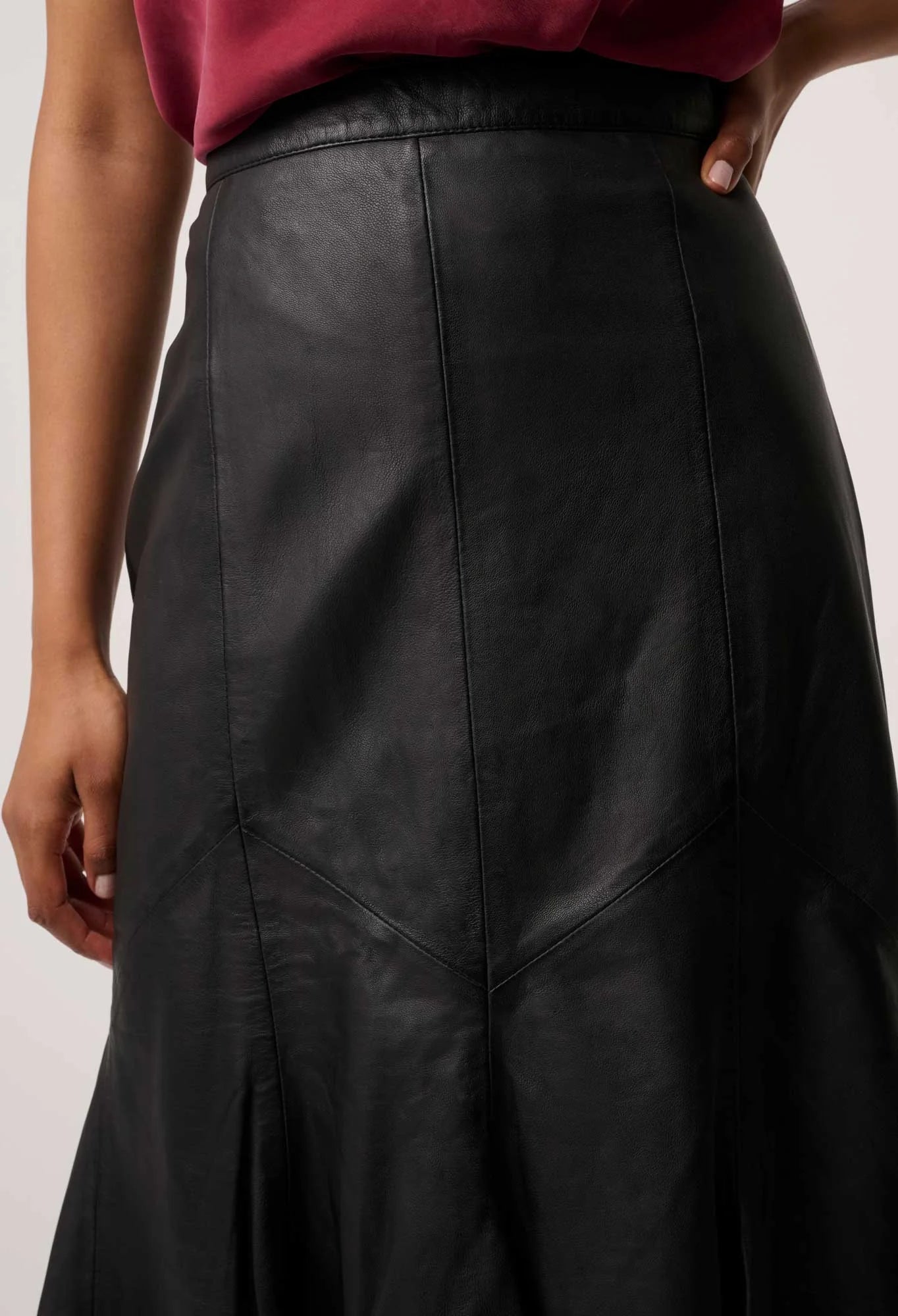 Gayle Leather Panelled Skirt- Black - Presence Hamilton
