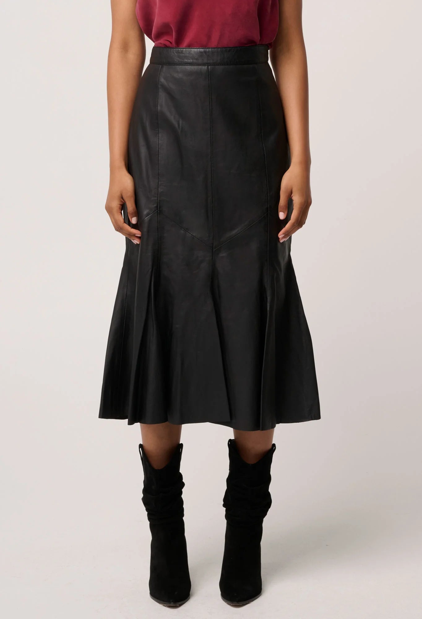 Gayle Leather Panelled Skirt- Black - Presence Hamilton