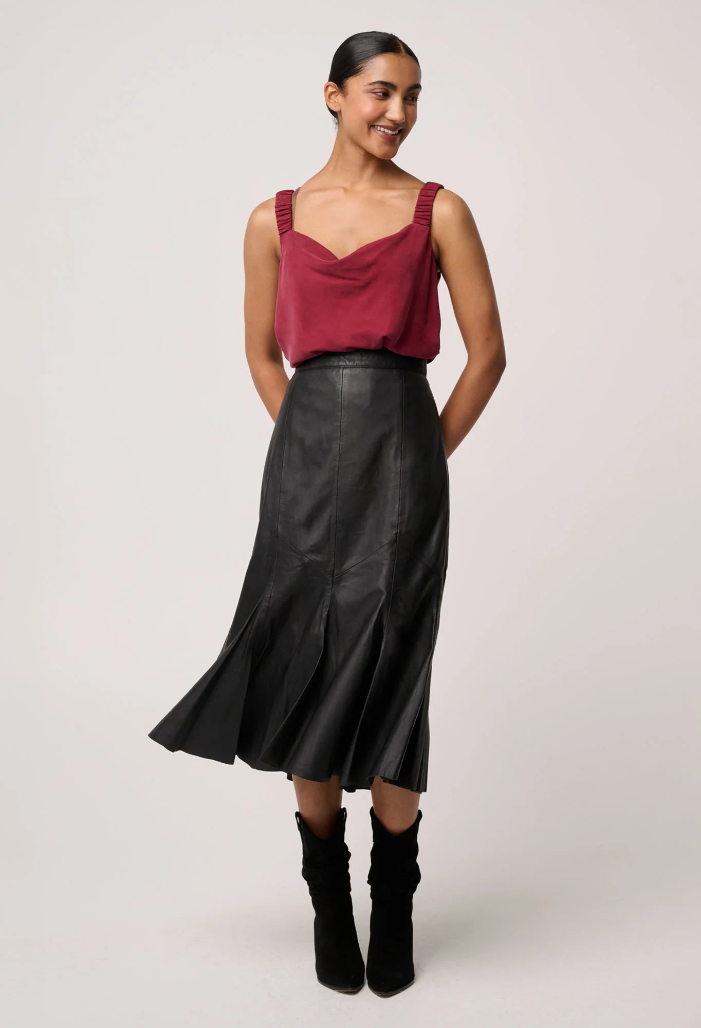 Gayle Leather Panelled Skirt- Black - Presence Hamilton