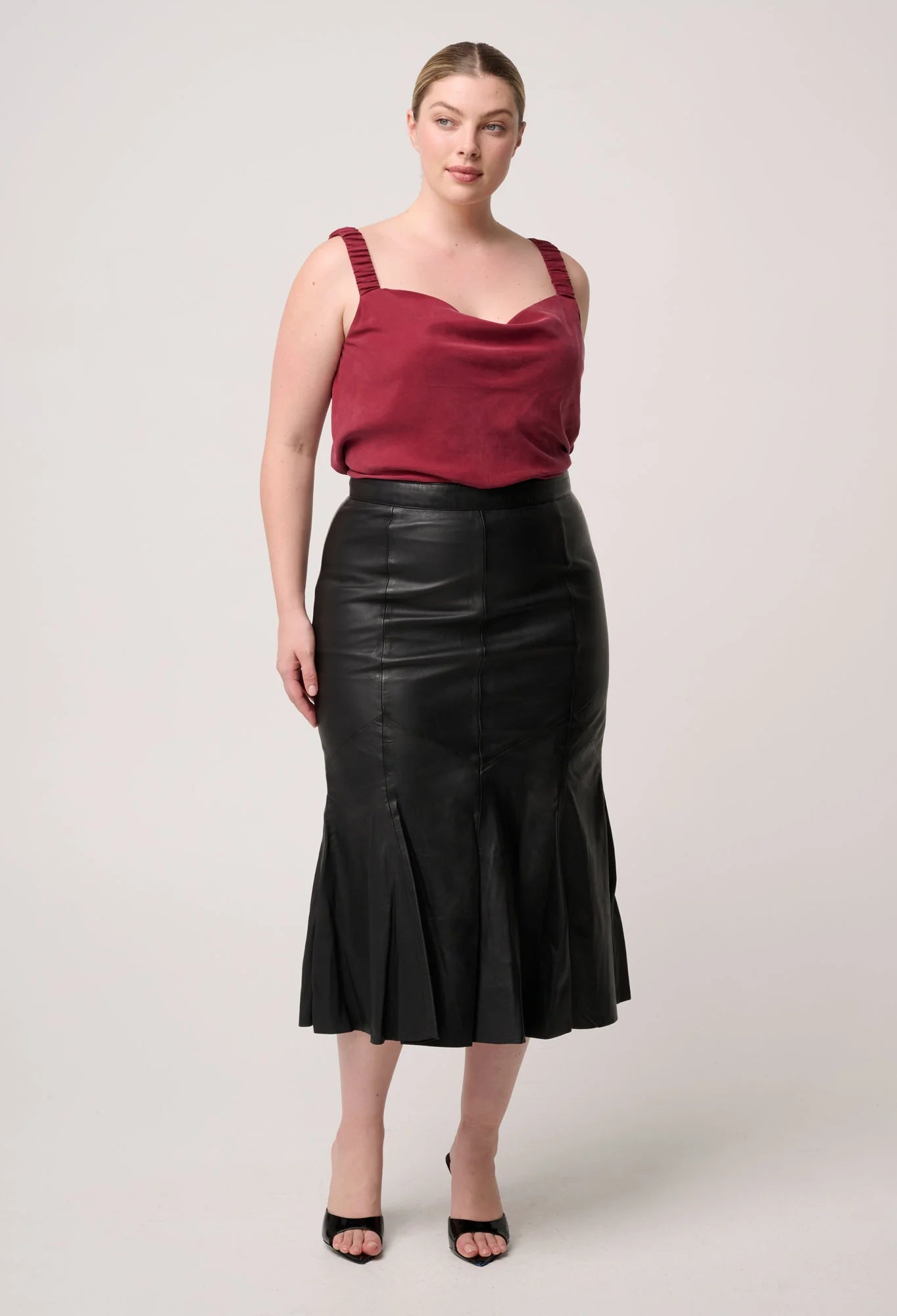 Gayle Leather Panelled Skirt- Black - Presence Hamilton