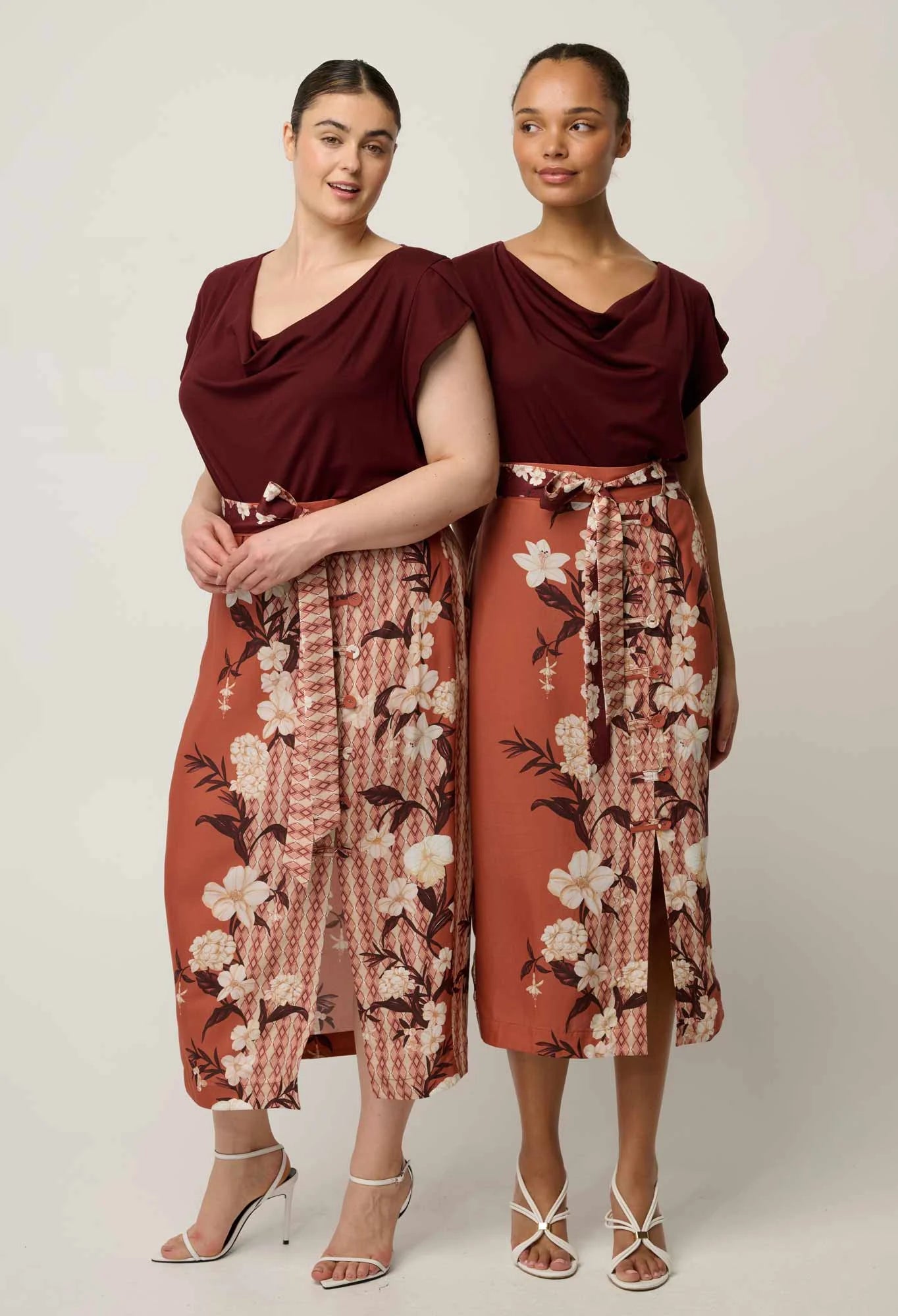 Adria Midi Button Detail Skirt -Amber Vine