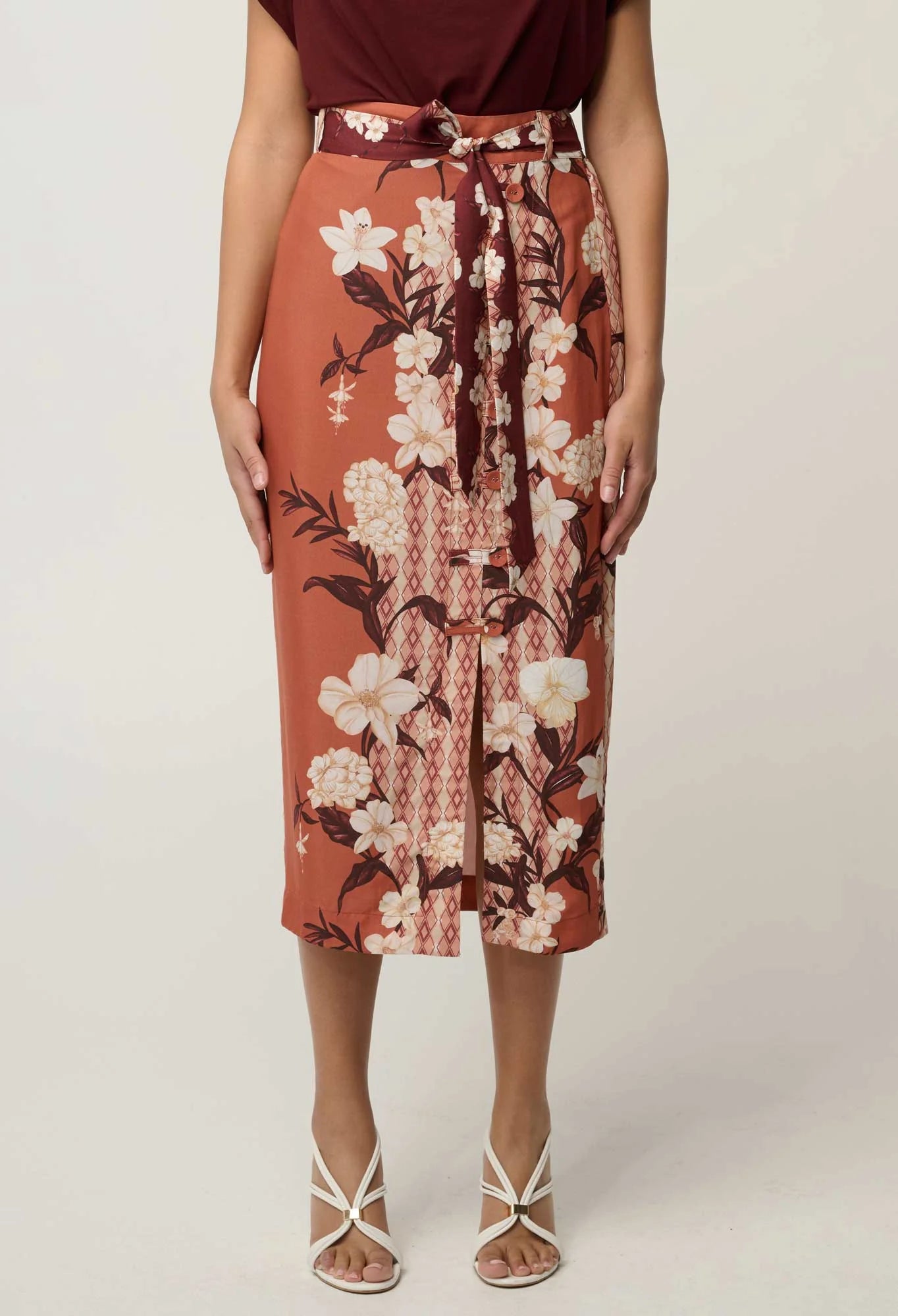 Adria Midi Button Detail Skirt -Amber Vine