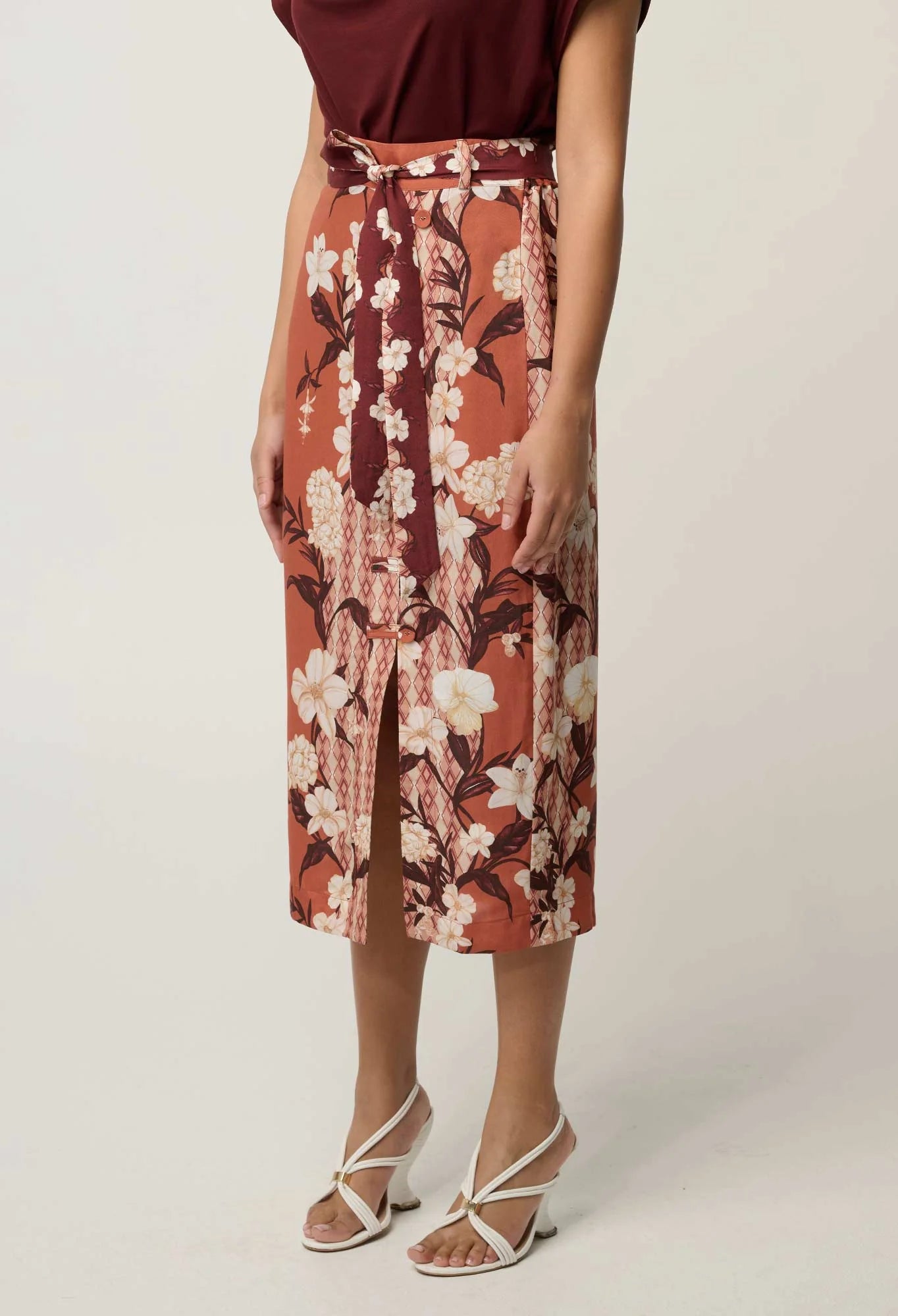 Adria Midi Button Detail Skirt -Amber Vine