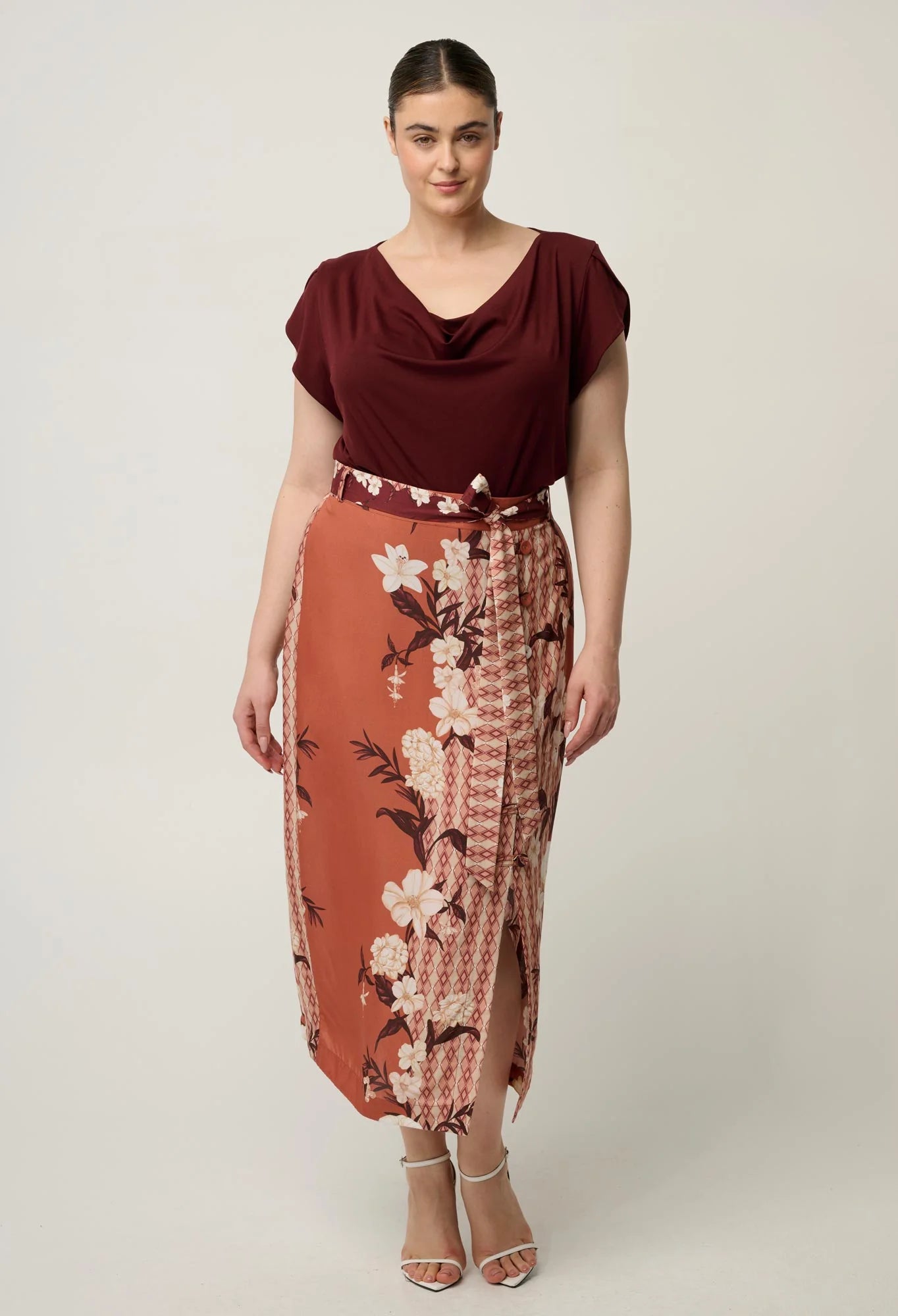 Adria Midi Button Detail Skirt -Amber Vine