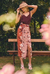 Adria Midi Button Detail Skirt -Amber Vine