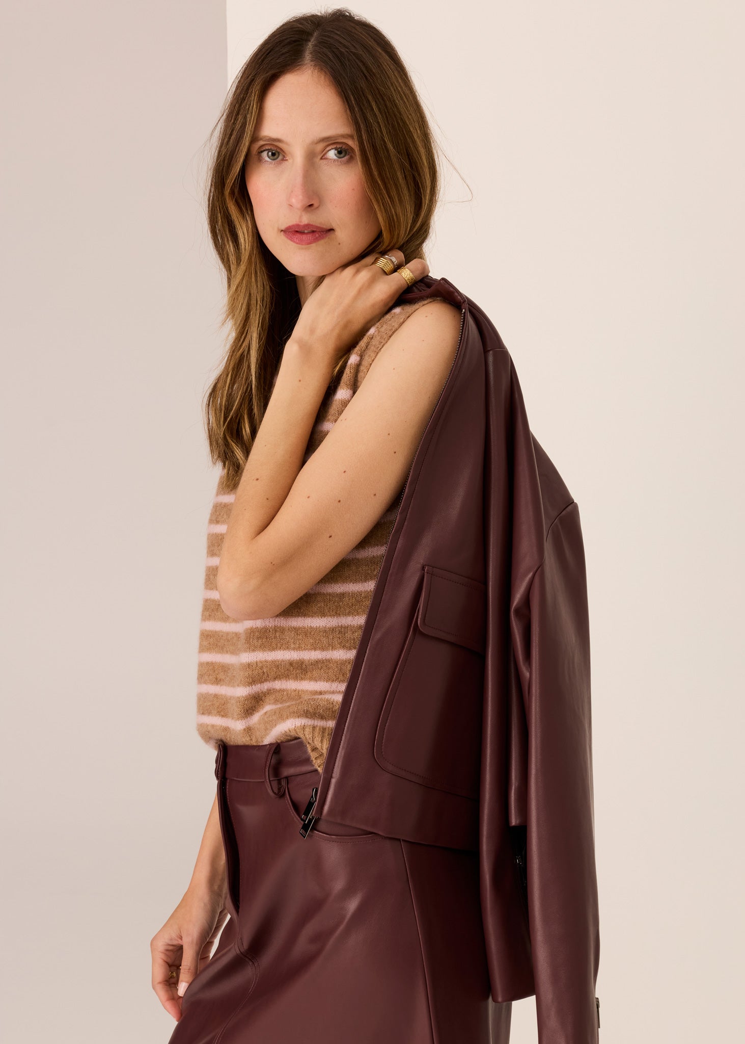 Carmel Striped Vest- Camel & Blush