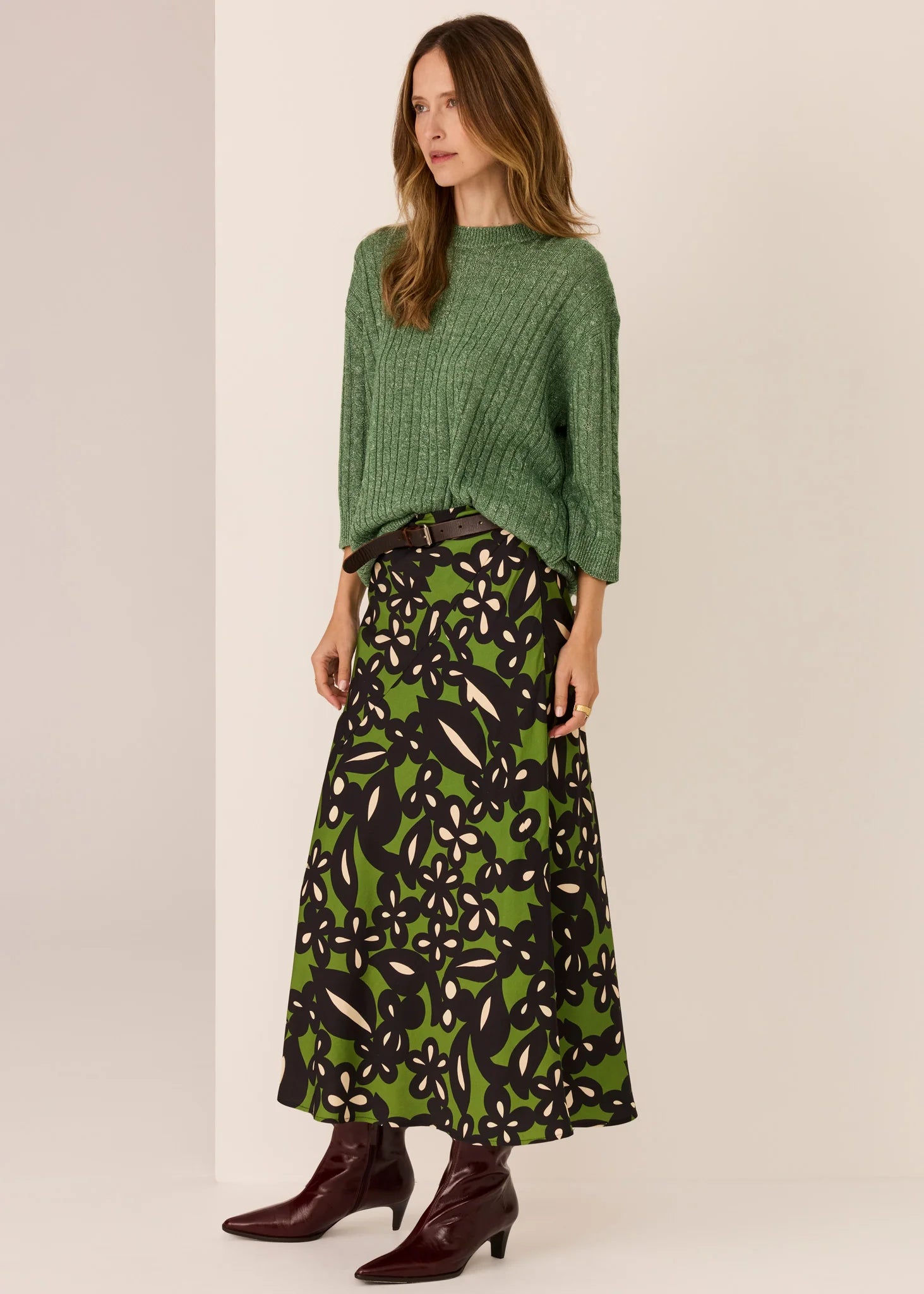 Vaun Cable Knit Tee- Green - Presence Hamilton