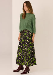 Vaun Cable Knit Tee- Green - Presence Hamilton