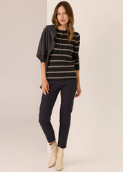 Tate Henley- Charcoal & White Stripe - Presence Hamilton