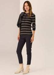 Tate Henley- Charcoal & White Stripe - Presence Hamilton