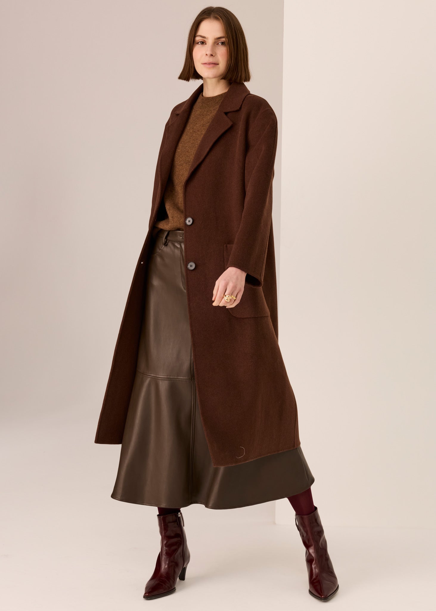 Cohen Long Wool Coat- Walnut - Presence Hamilton