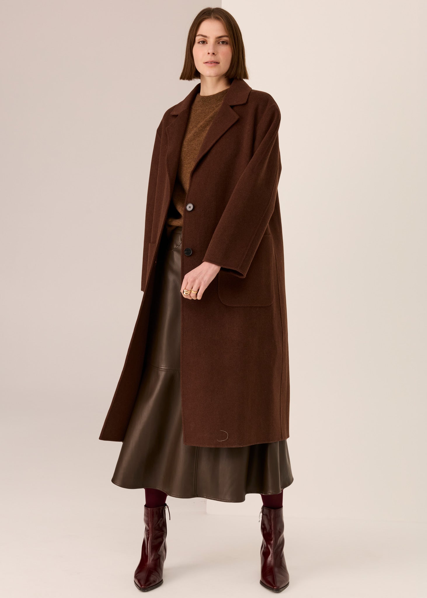 Cohen Long Wool Coat- Walnut - Presence Hamilton