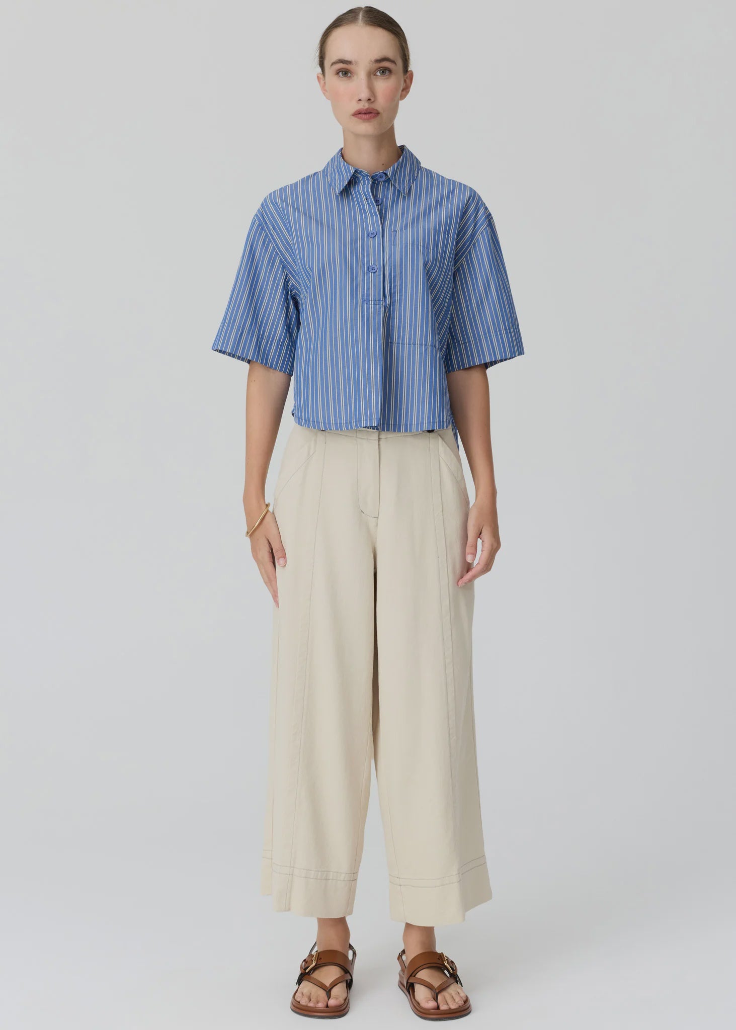 Aubin Camp Shirt - Blue & Butter Stripe
