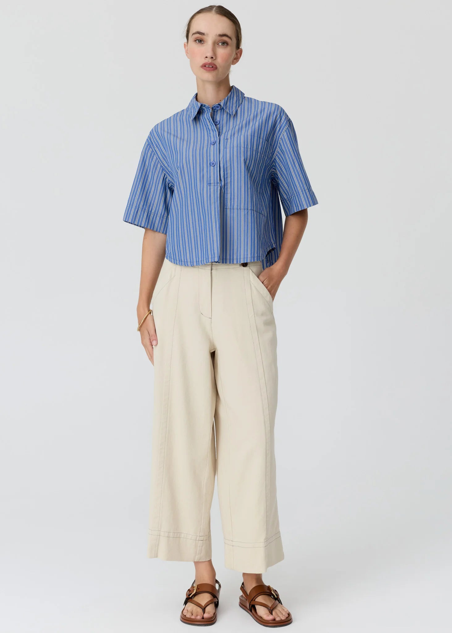 Aubin Camp Shirt - Blue & Butter Stripe
