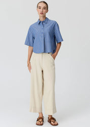 Aubin Camp Shirt - Blue & Butter Stripe