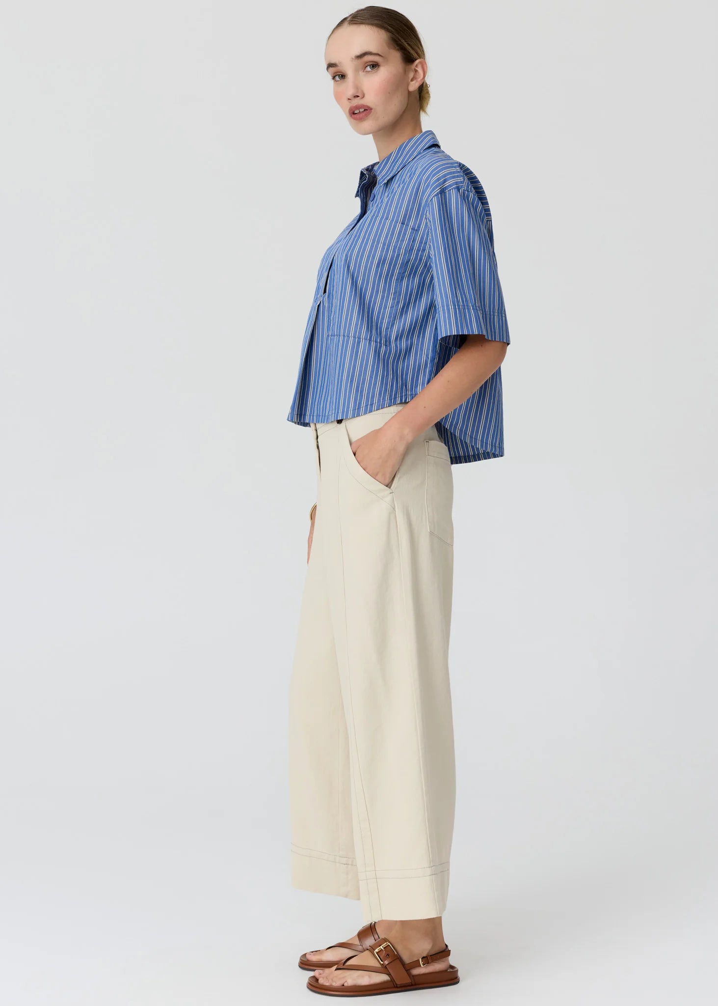Aubin Camp Shirt - Blue & Butter Stripe
