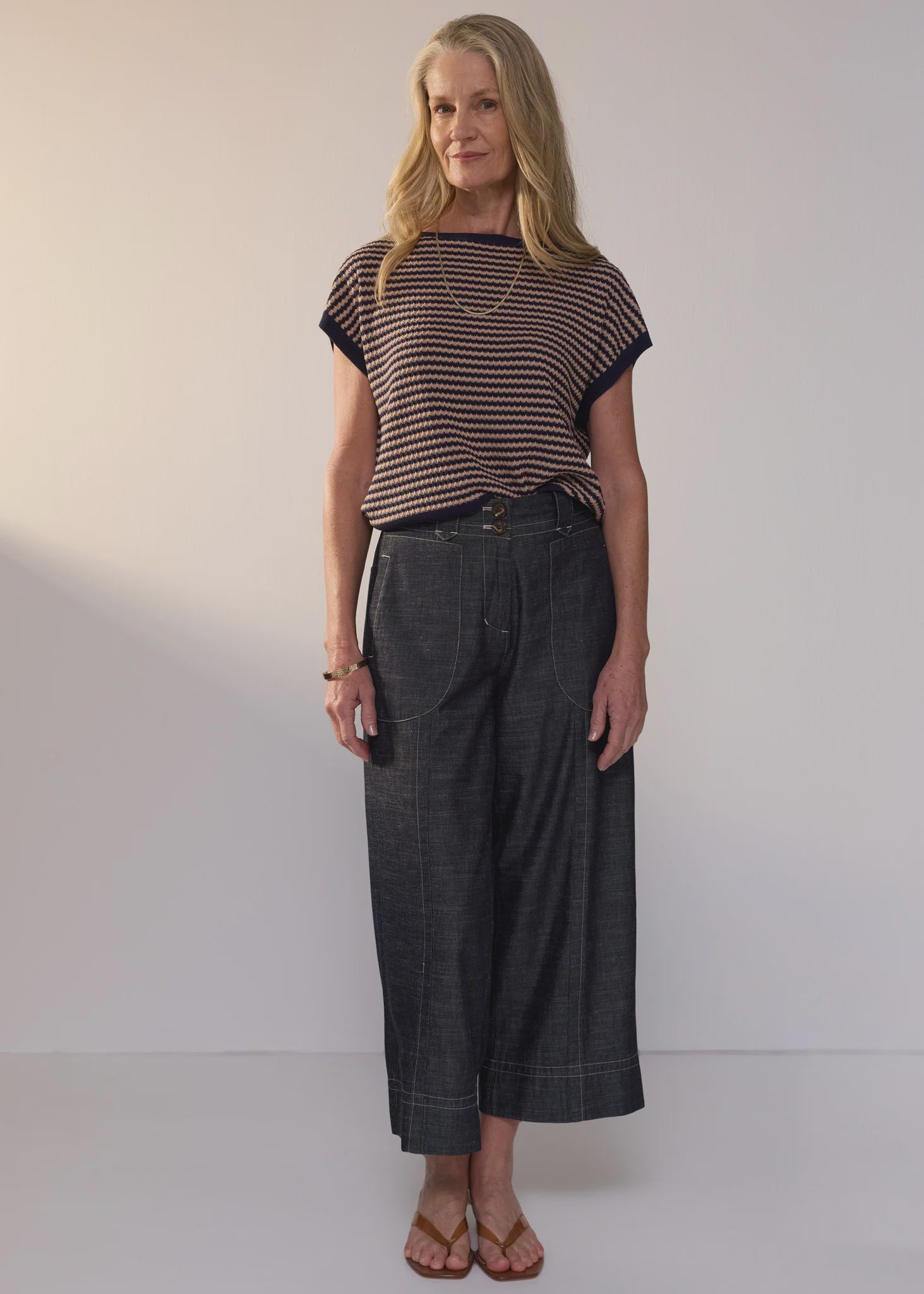 Naia Wobble Stripe Tee- Ink & Clay