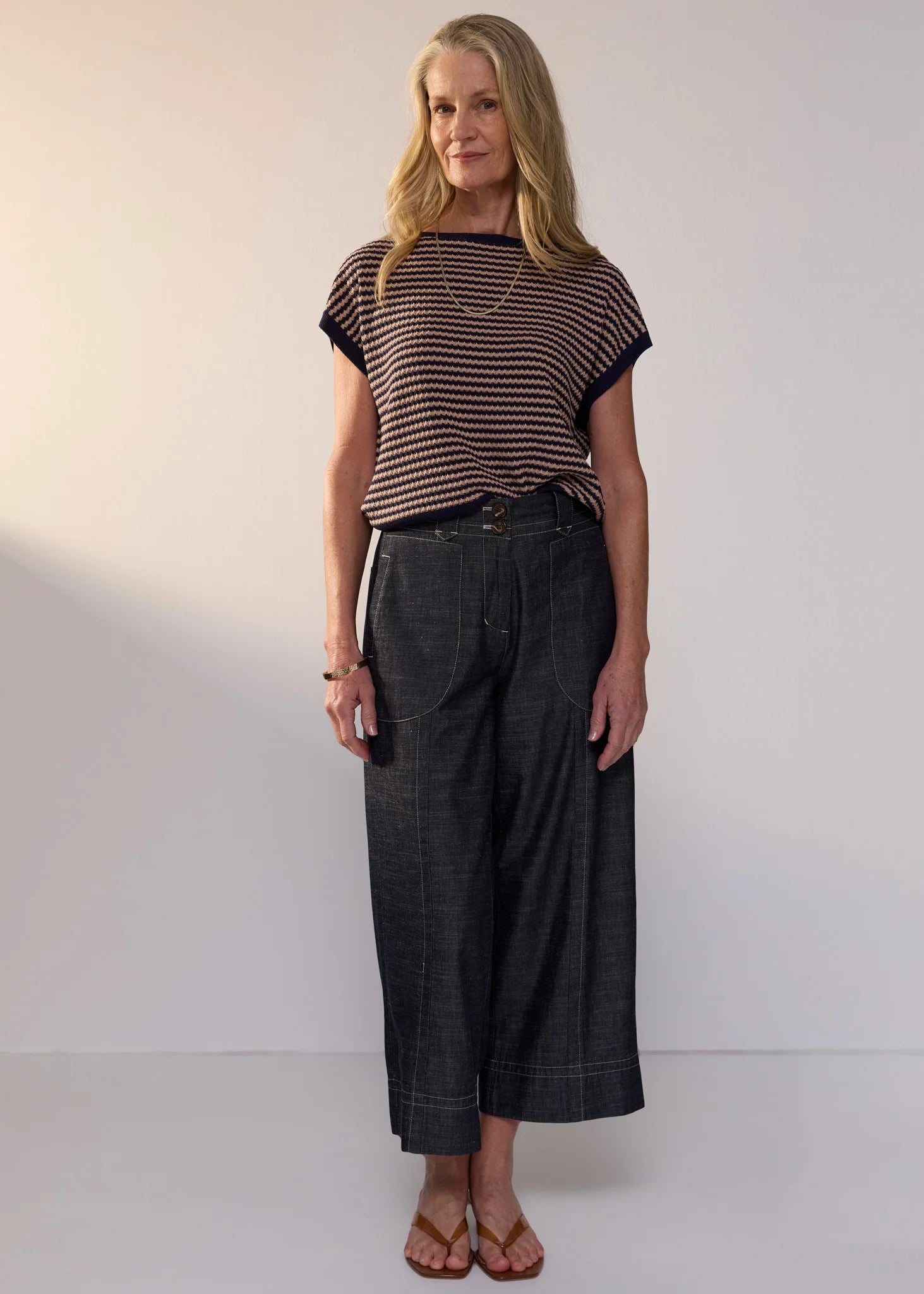 Naia Wobble Stripe Tee- Ink & Clay