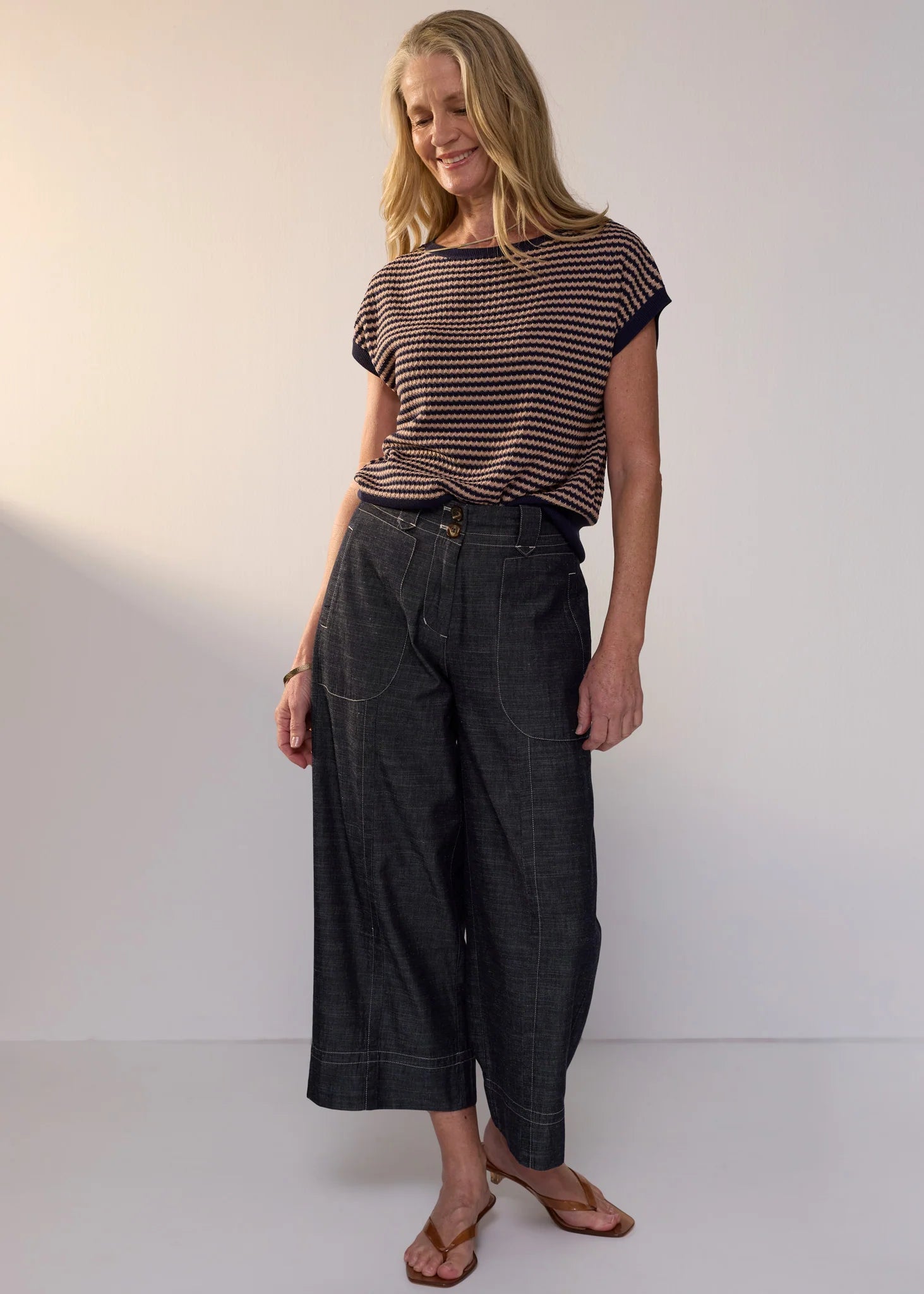 Naia Wobble Stripe Tee- Ink & Clay