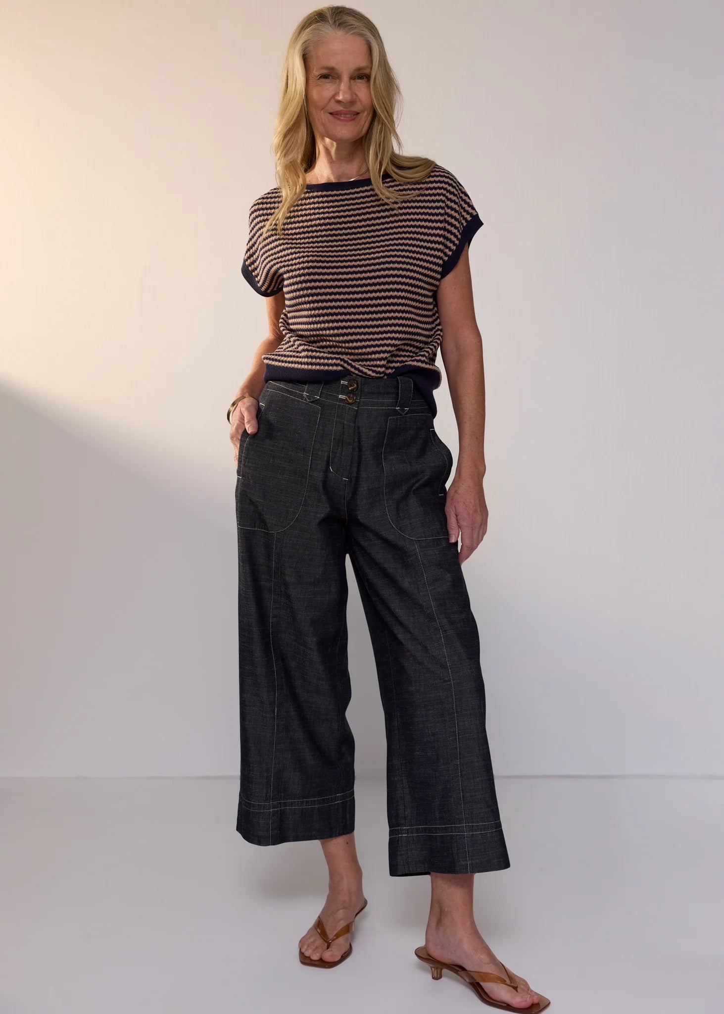 Naia Wobble Stripe Tee- Ink & Clay