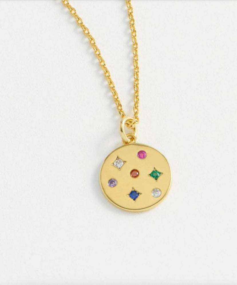 Mix CZ Coin Necklace- Gold Plated